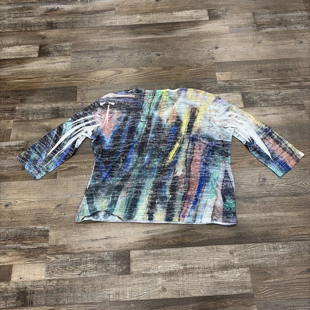 Jess & Jane XL Abstract Burnout Rhinestone Top Semi Sheer 3/4 Sleeve Artsy boho - Picture 11 of 14